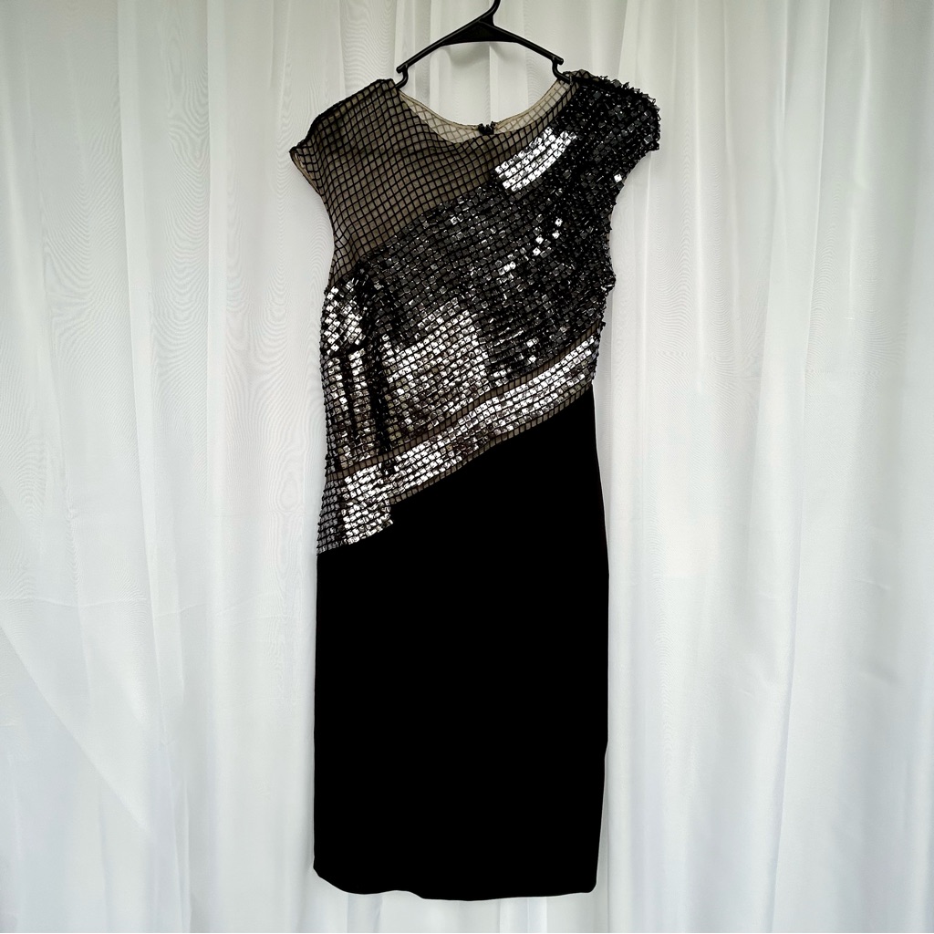 Pamella Roland - Sequin Mesh Midi Black Dress